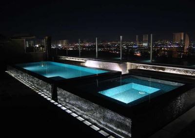 All glass tile pool and spa with incredible views of Los Angeles