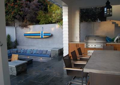 Outdoor kitchen, lighted sitting area and fire pit