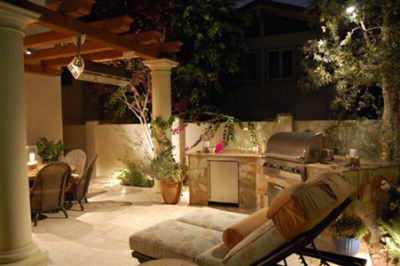 Outdoor kitchen and living room